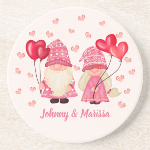 Dessous De Verre En Grès Valentine rose Gnome Coeurs rouges Couple Noms