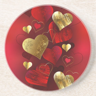 Dessous De Verre En Grès Valentines dorées et rouges