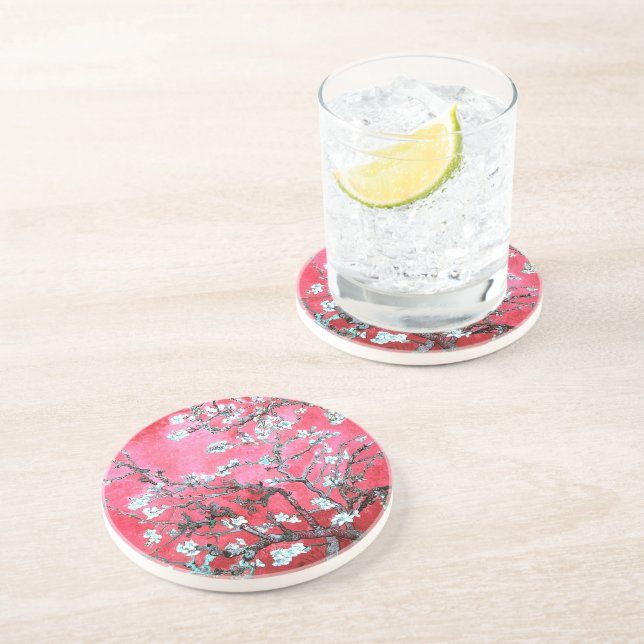 Dessous De Verre En Grès Van Gogh Almond Blossoms Rouge bleu (Côté)