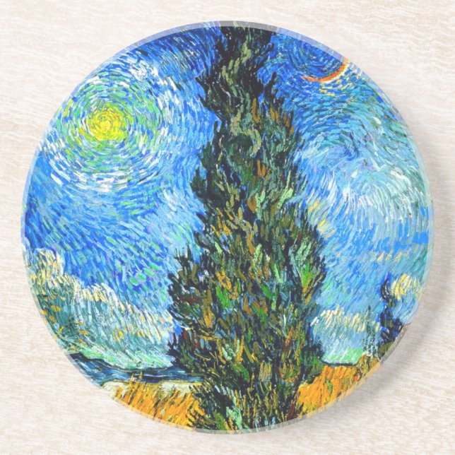 Dessous De Verre En Grès Van Gogh Road avec Cypress et Star (Devant)