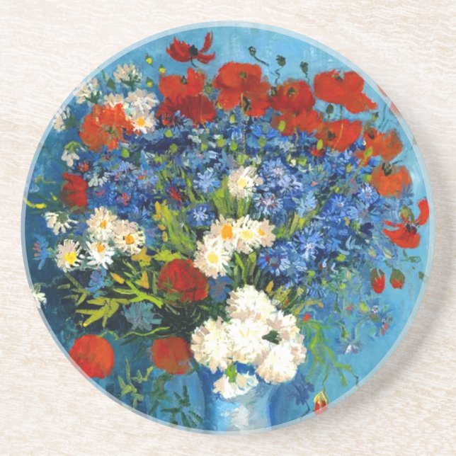 Dessous De Verre En Grès Van Gogh Vase avec Cornflowers et Poppies (Devant)