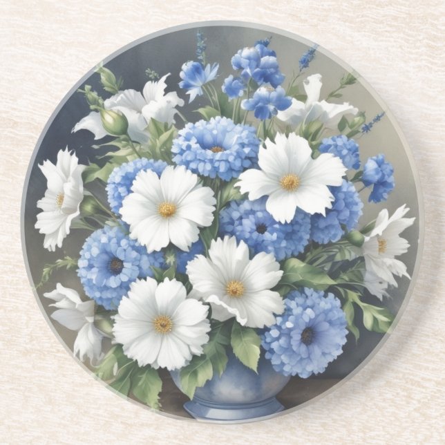 Dessous De Verre En Grès Vase de fleurs élégant aquarelle (Devant)