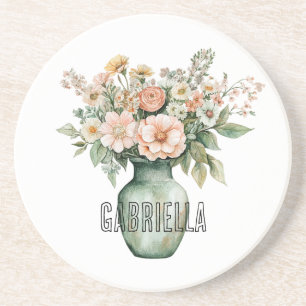 Dessous De Verre En Grès Vase floral aux roses à la pêche romantique et à l