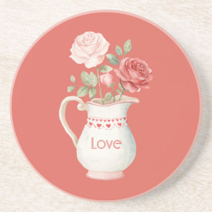 Dessous De Verre En Grès Vase floral de roses rouges roses
