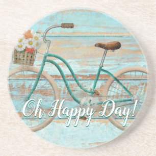 Dessous De Verre En Grès Vélo de croisière vintage de plage sur bois dérang