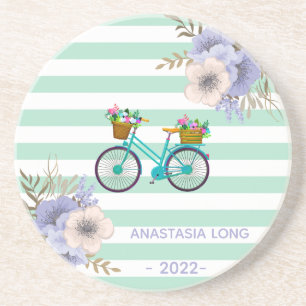 Dessous De Verre En Grès Vélos Fleurs Bleues Modernes