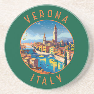 Dessous De Verre En Grès Verone Italie Cercle en détresse Rétro