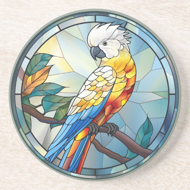 Dessous De Verre En Grès Verre doux Cockatoo blanc Parrot Bird (Devant)