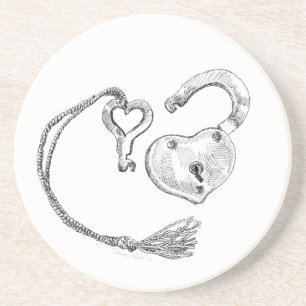 Dessous De Verre En Grès Verrouillage du coeur et clé