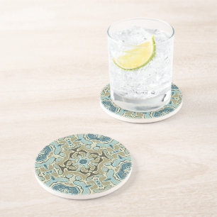 Dessous De Verre En Grès Vert gris Turquoise bleu ocre Hip Bohême Bali Art