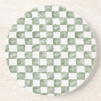Dessous De Verre En Grès Vert sauge clair damier aquarelle