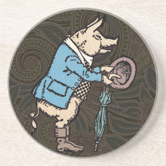 Dessous De Verre En Grès Veste de porc Piggy mignonne Formelle Antique (Devant)