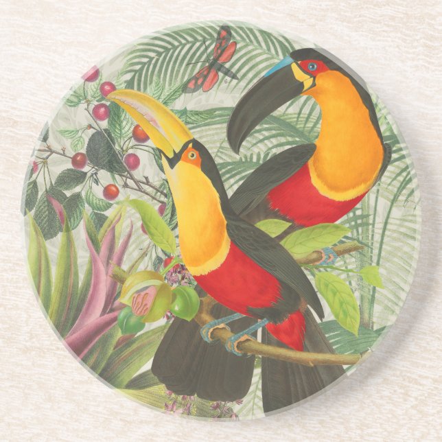 Dessous De Verre En Grès Vibrant Tropical Toucan Birds Art Exotic Jungle (Devant)