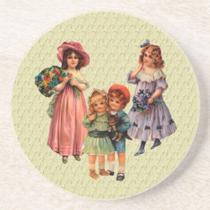 Dessous De Verre En Grès Victorian Children Vintage Art Coaster