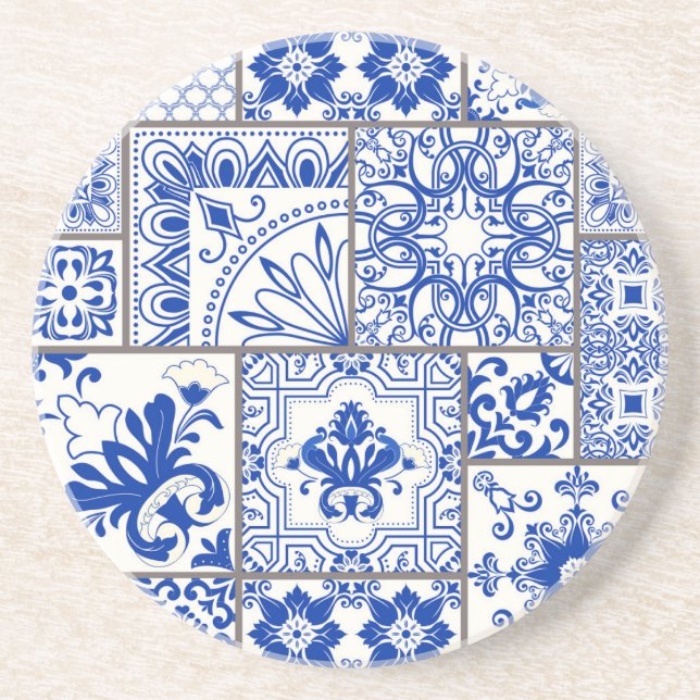 Dessous De Verre En Grès Victorian Majolica : Patchwork Tile Motif. (Devant)