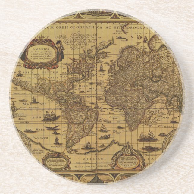 Dessous De Verre En Grès Vieille carte antique du monde (Devant)