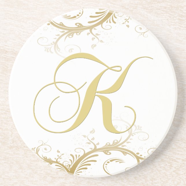 Dessous De Verre En Grès Vignes d'or de la lettre K de monogramme (Devant)