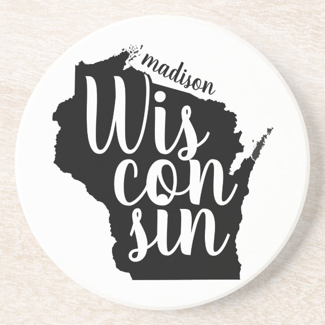 Dessous De Verre En Grès Ville et État du Wisconsin personnalisable (Devant)