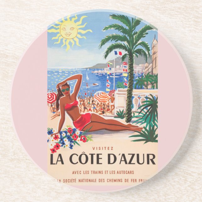 Dessous De Verre En Grès Vintage Côte d'Azur Beach Girl (Devant)