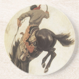 Dessous De Verre En Grès Vintage Cowboy, Bronco Buster Study par NC Wyeth