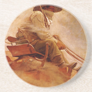 Dessous De Verre En Grès Vintage Cowboys, The Ore Wagon by NC Wyeth