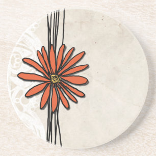 Dessous De Verre En Grès Vintage Daisy Orange