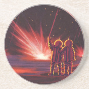 Dessous De Verre En Grès Vintage de science-fiction Alien Red Planet Explos