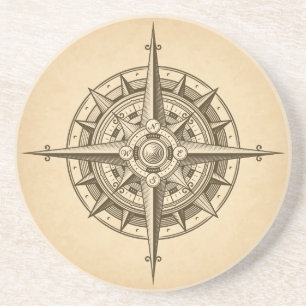 Dessous De Verre En Grès Vintage Engraved Compass Rose