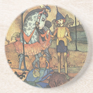 Dessous De Verre En Grès Vintage Fairy Tale, Un Chevalier courageux et un D