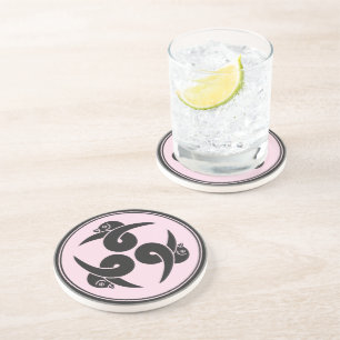 Dessous De Verre En Grès Vintage gris rose trois oies Japon lun oriental