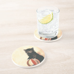 Dessous De Verre En Grès Vintage HALLOWEEN Chat noir