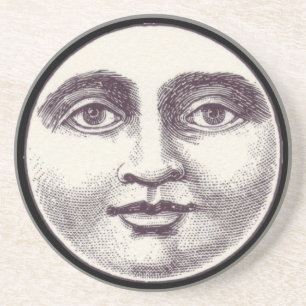 Dessous De Verre En Grès Vintage homme dans la lune plein visage noir blanc