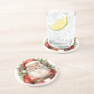 Dessous De Verre En Grès Vintage Noël Père Noël Souriant