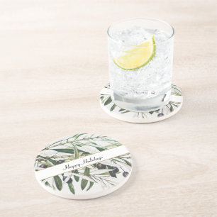 Dessous De Verre En Grès Vintage Olive Branch Joyeuses Fêtes