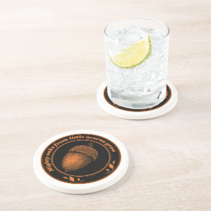 Dessous De Verre En Grès Vintage Orange Noir Proverbe Chêne Acorn Côte Plan