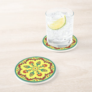 Dessous De Verre En Grès Vintage rouge jaune ottoman turc Tulip Motif