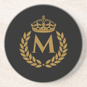 Dessous De Verre En Grès Vintage Royal King Golden Crown Name Initial Black