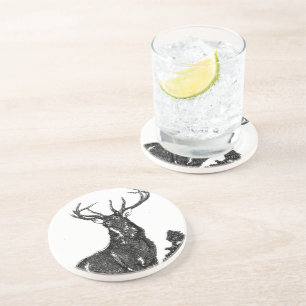 Dessous De Verre En Grès Vintage Russe Deer Stag Buck Man Cave