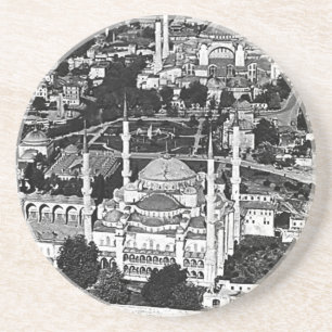 Dessous De Verre En Grès Vintage Turquie Istanbul bleu mosquée vue d'ensemb
