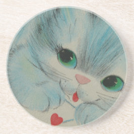 Dessous De Verre En Grès Vintage Valentine Kitten