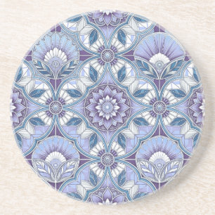 Dessous De Verre En Grès Violet, Lavande, Lilas, Bleus & Art Déco Blanc