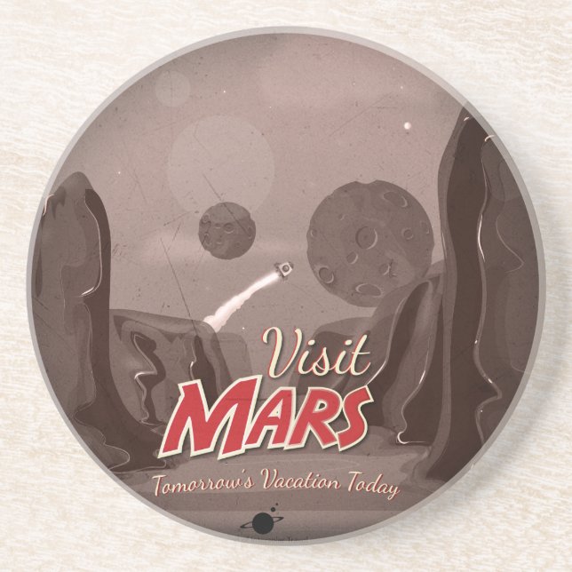 Dessous De Verre En Grès Visite du Poster vintage Mars (Devant)