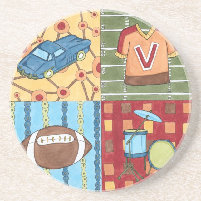 Dessous De Verre En Grès Voiture, Jersey, Football et Kit Drum (Devant)