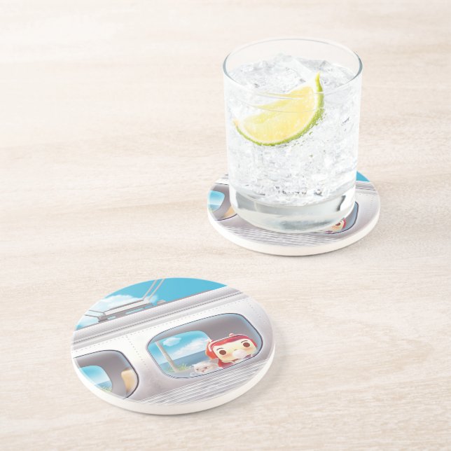 Dessous De Verre En Grès Voyage en train avec chat (Côté)