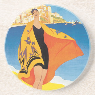Dessous De Verre En Grès Voyage Vintage, Vacances à la plage à Calvi, Corse