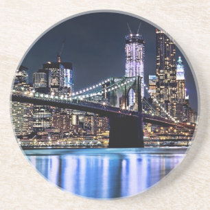 Dessous De Verre En Grès Vue de la réflexion de pont de Brooklyn de New