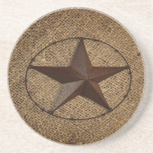 Dessous De Verre En Grès Western Country Rustic Burlap Primitif Texas Star