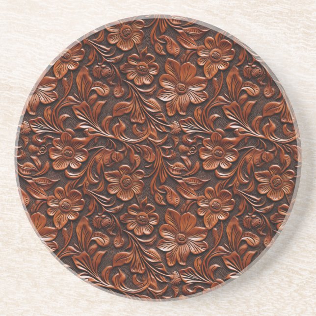 Dessous De Verre En Grès Western Cowgirl Brown Floral (Devant)