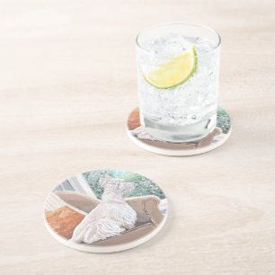 Dessous De Verre En Grès Westie regardant par une fenêtre