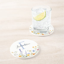 Wildflower Initial Drink Coaster Realtor Gift